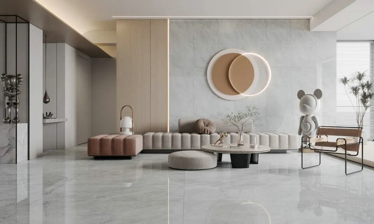 莫地卡灰通體大理石瓷磚，締造高級端莊的空間